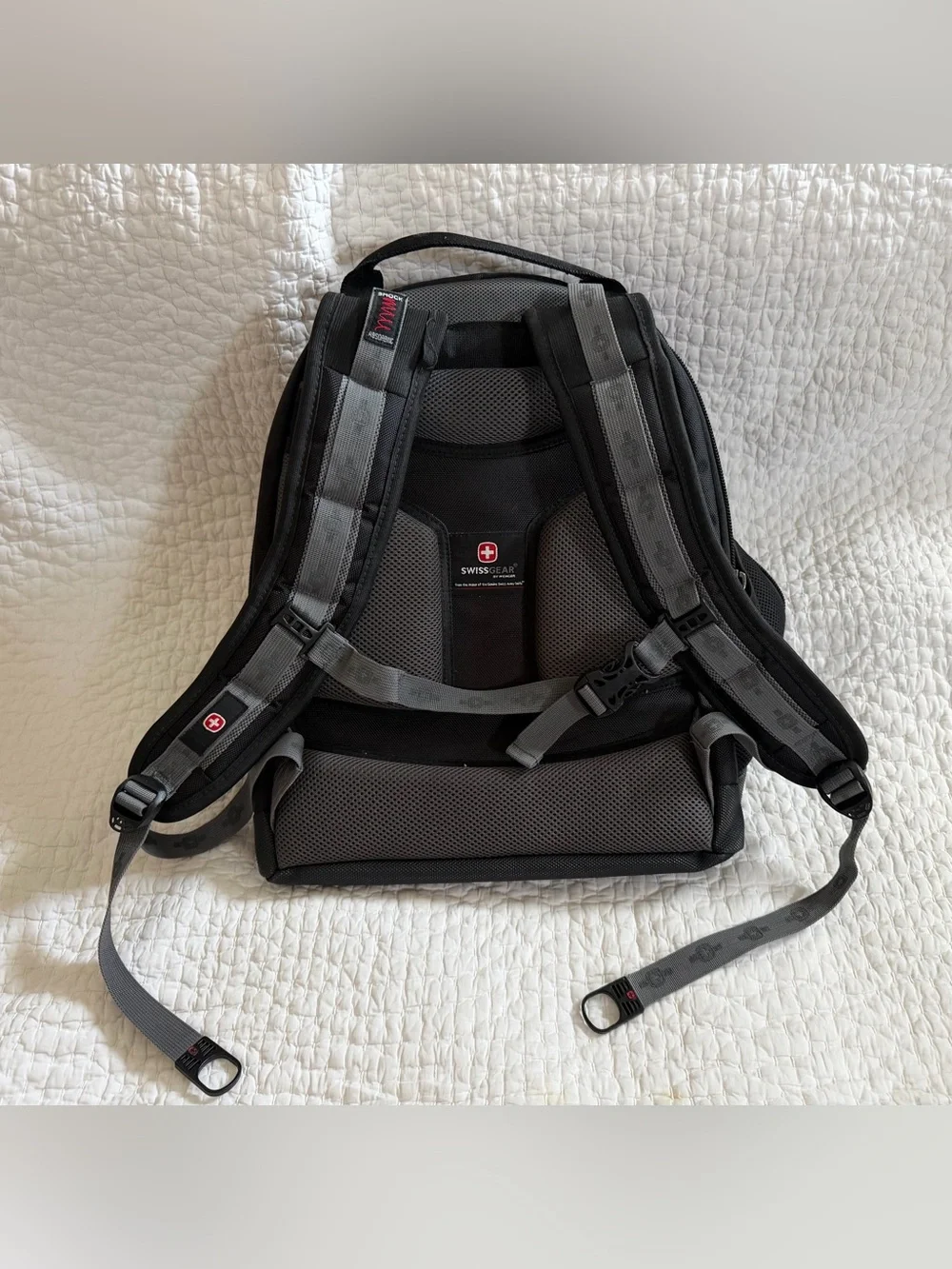 SwissGear Black and Gray Backpack with Red Logo Accent